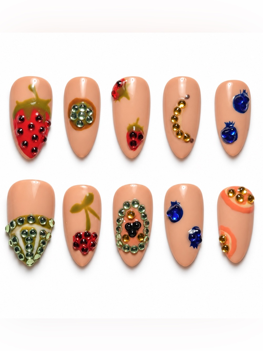 Nude Crystal Fruit Press-On Nail Set